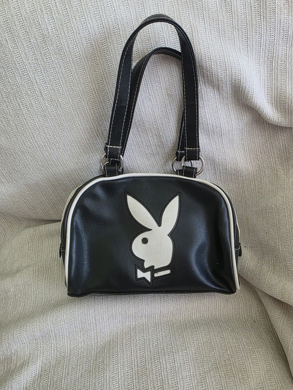 Black and White Icon Tote Bag with Bunny Logo